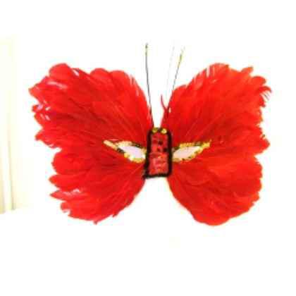 Feathered Mask Red Butterfly With Sequin Eyes And Nose