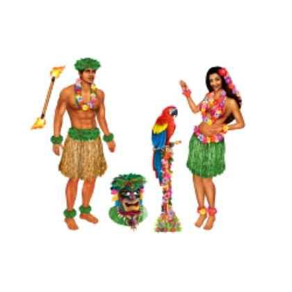 Hula Girl And Polynesian Guy Props (5 In A Pack)