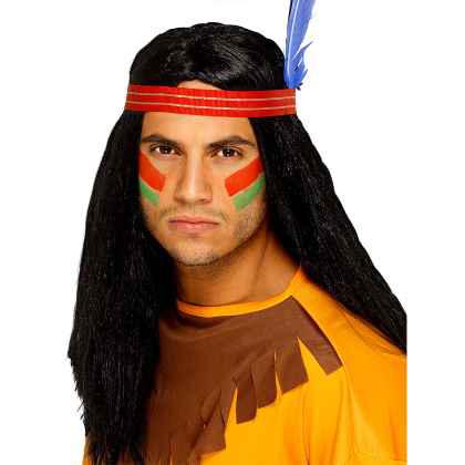 Indian Brave Wig Headband With Feather