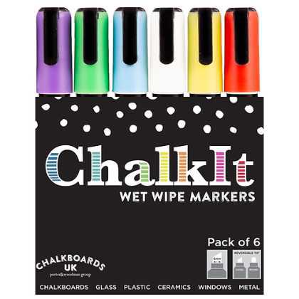 Pack of 6 Assorted Coloured Chalk It Liquid Chalk Markers