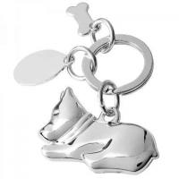 Fine Silver Plated Dog Keyring with Bone and Oval Tag