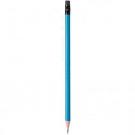 Pencil with light blue body and black rubber